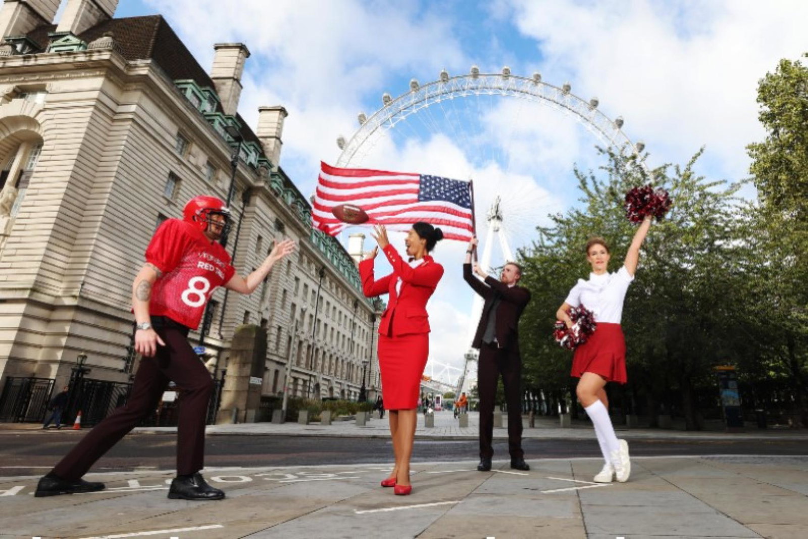 Virgin Atlantic cabin crew appeared at the London Eye in iconic US costume inspired by the consumer research