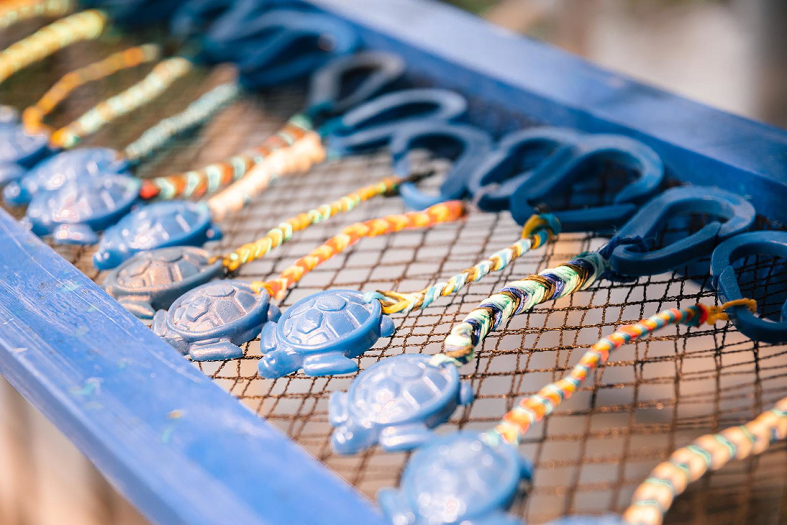 Luggage tags made from recycled plastic at Fairmont Maldives' Sustainability Lab