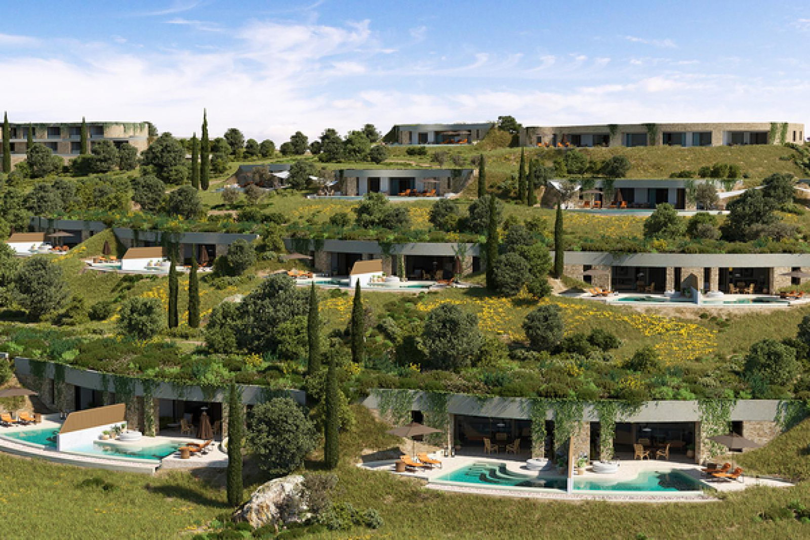 Villas at Mandarin Oriental, Costa Navarino are set into the hillside