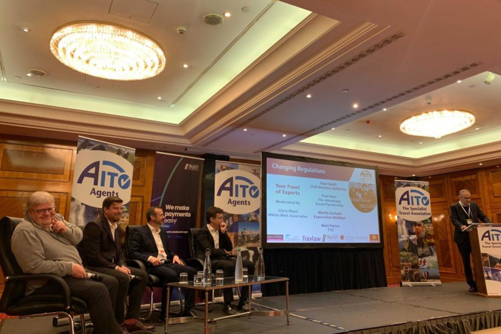 Chris Photi (right) from White Hart Associates chaired the Atol panel at Aito's general meeting