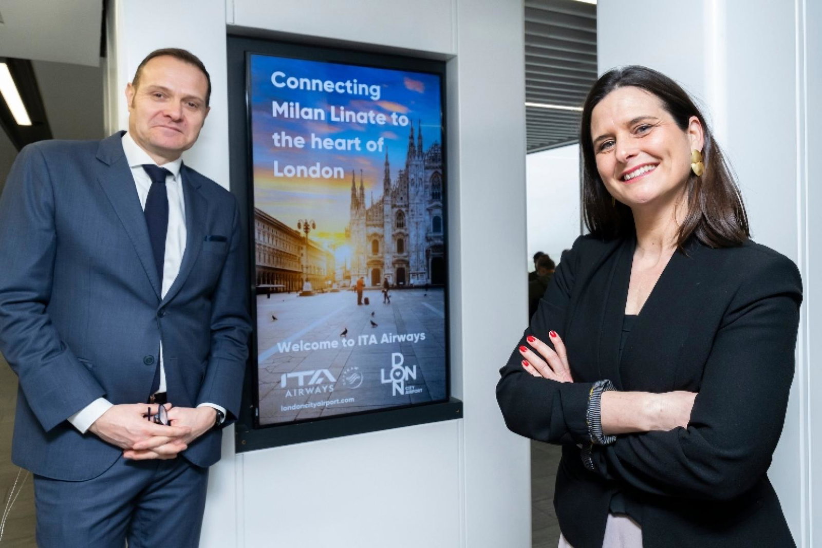 (From left) ITA country manager UK, Ireland and Nordics, Andrew Bunn and London City airport head of aviation Anne Doyere