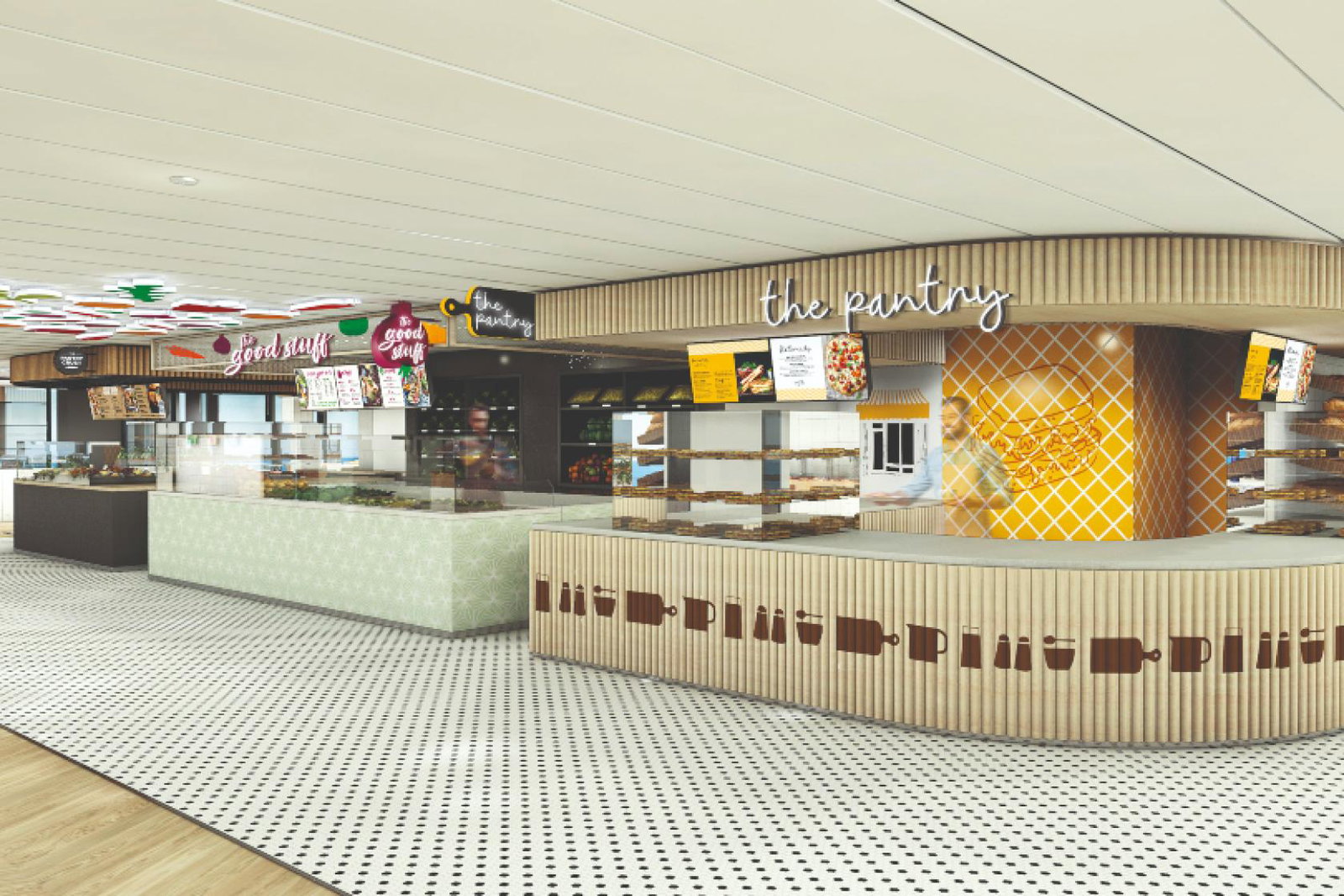 The line's food hall features eight different eateries