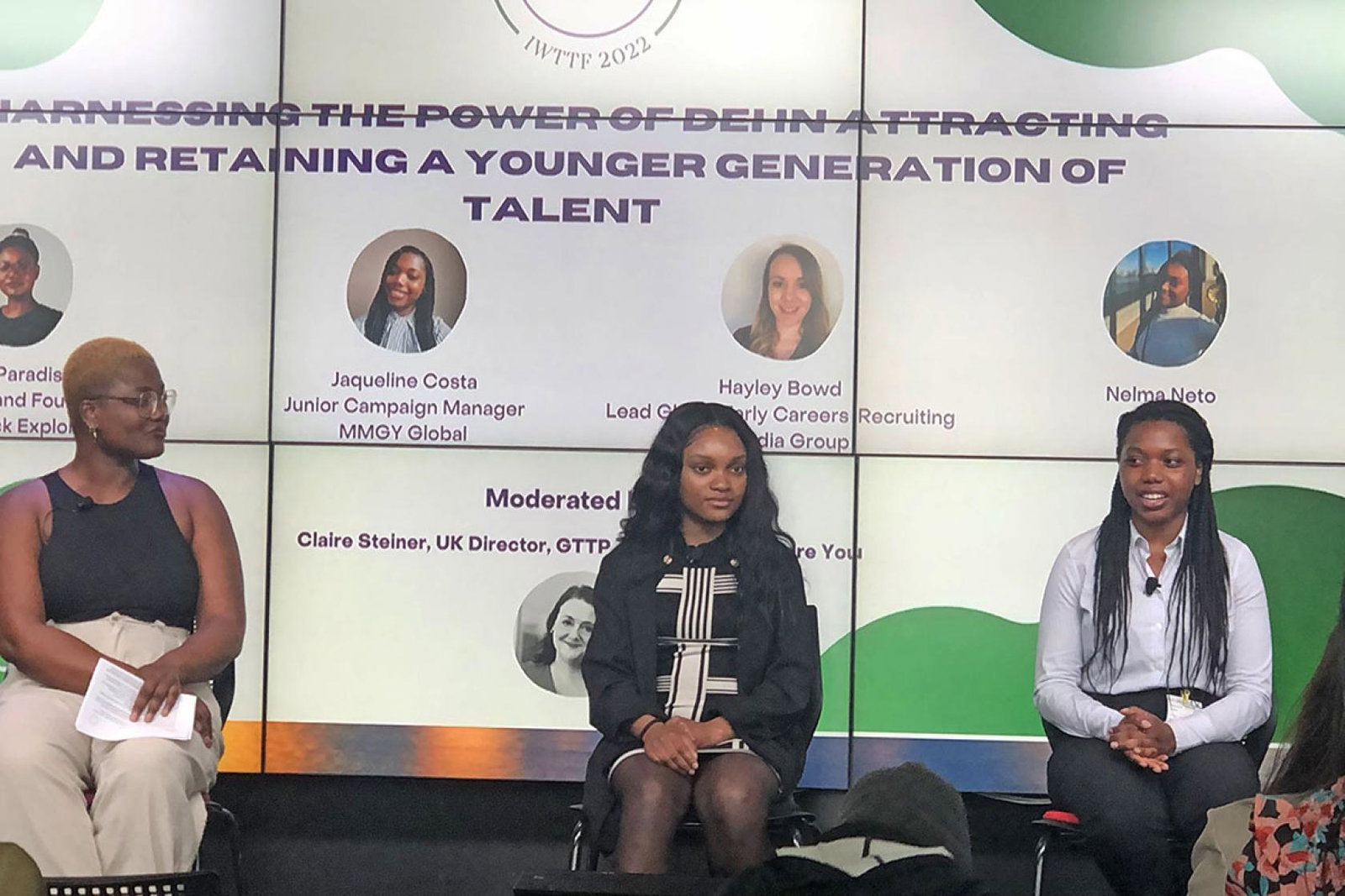 Paradis (left) on a panel at the Women in Travel forum