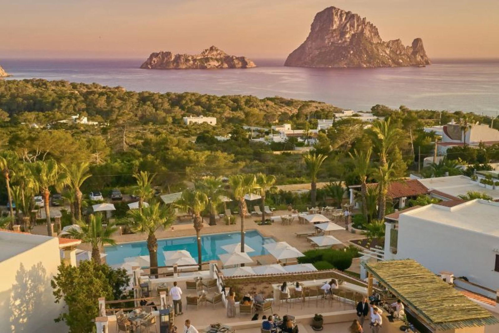 Petunia in Ibiza faces the rocky island of Es Vedra