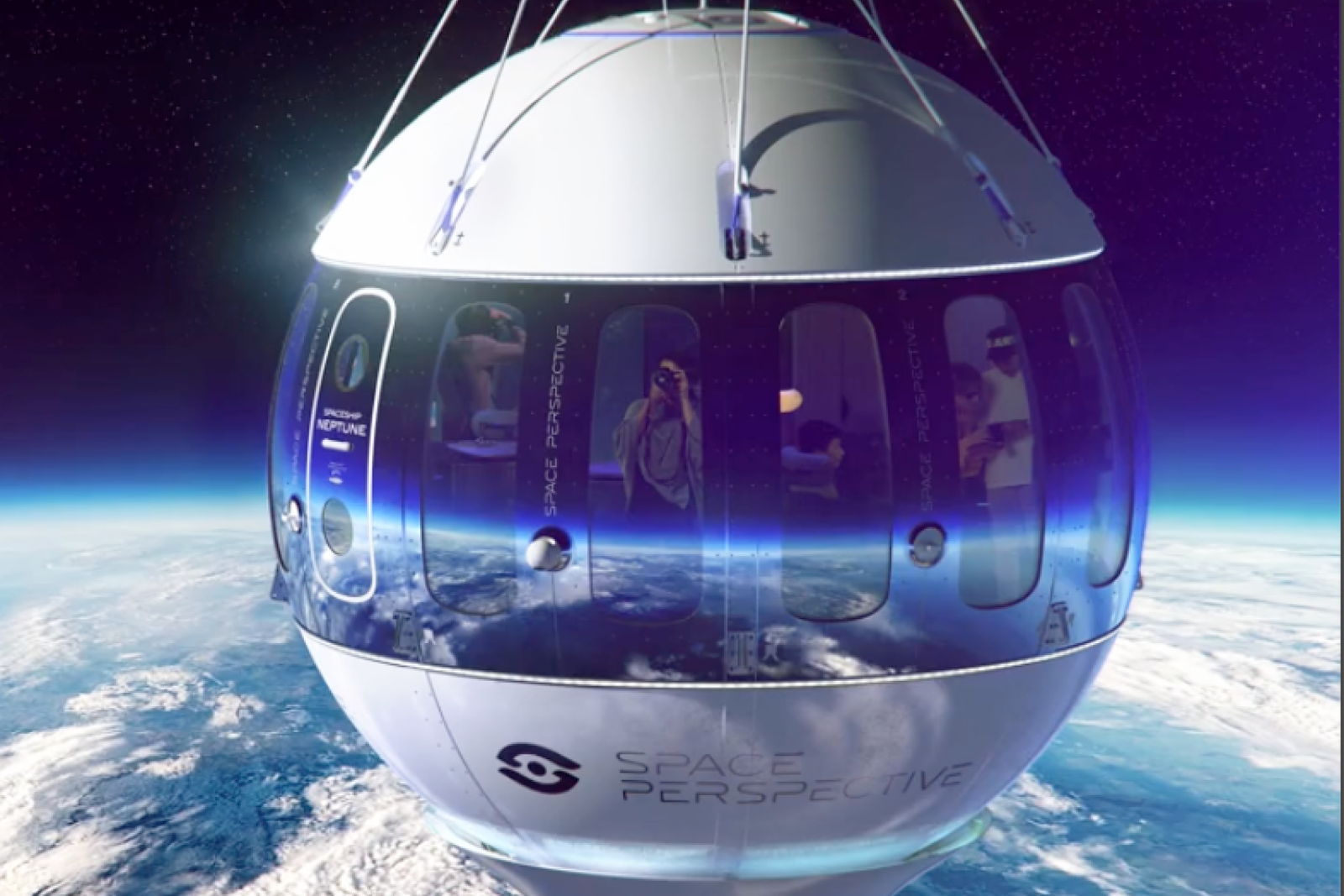 Space Perspective's Spaceship Neptune is suspended from a balloon