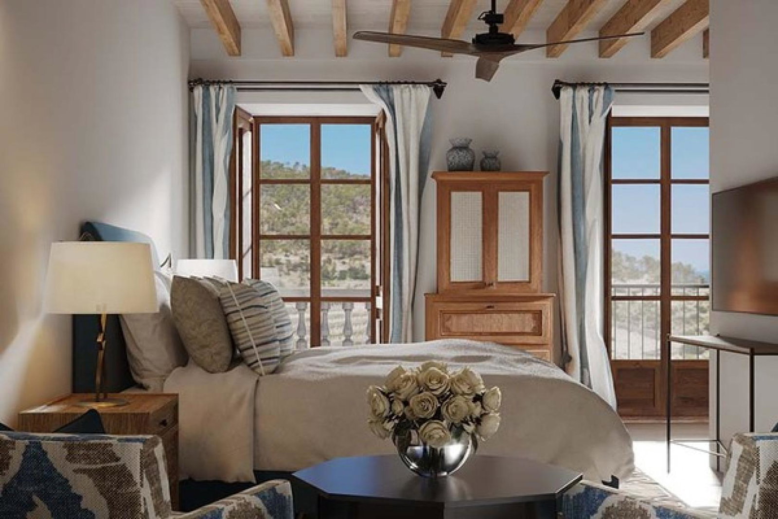 A deluxe sea view room at the Son Bunyola Hotel