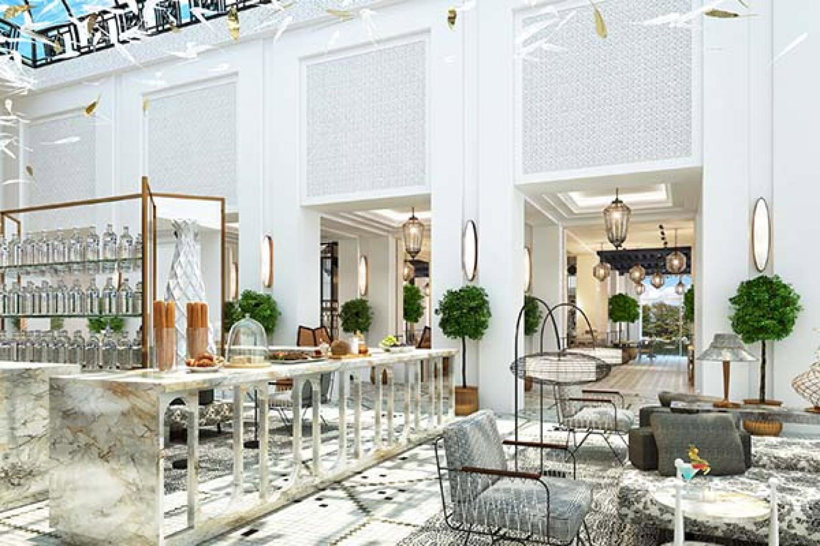 The hotel's lobby lounge area