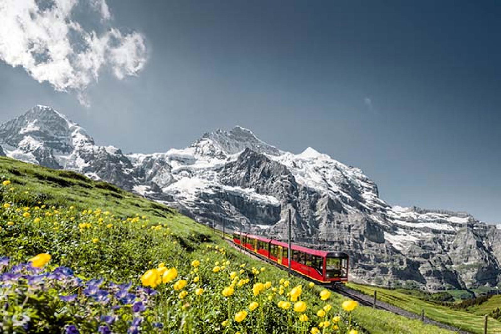 Customers can hop aboard Jungfrau Railways, seen here in front of the Jungfrau summit in the Bernese Oberland (Credit: Switzerland Tourism)