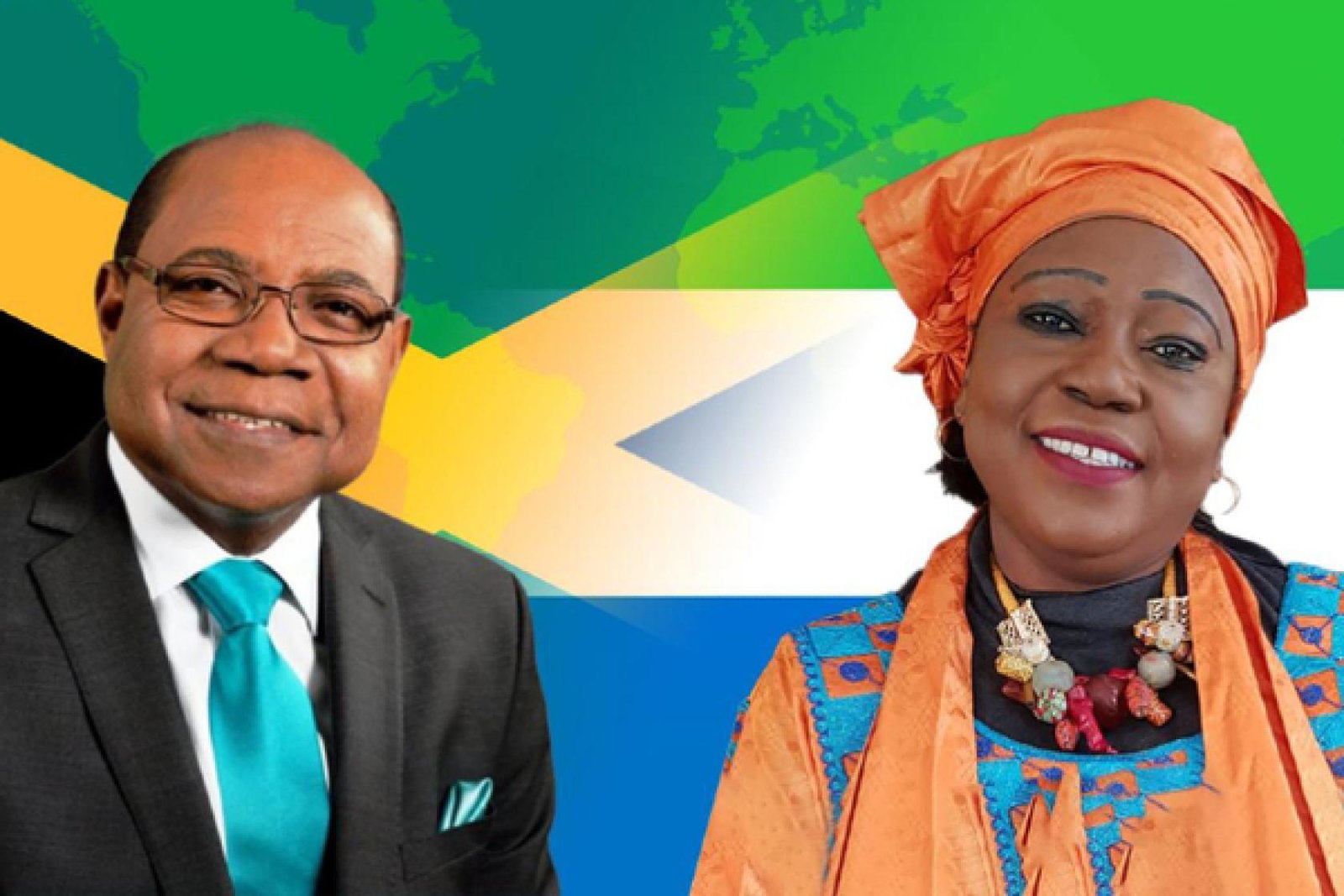 Jamaica’s minister of tourism Edmund Bartlett (left) recently held talks with minister Memunatu Pratt of Sierra Leone
