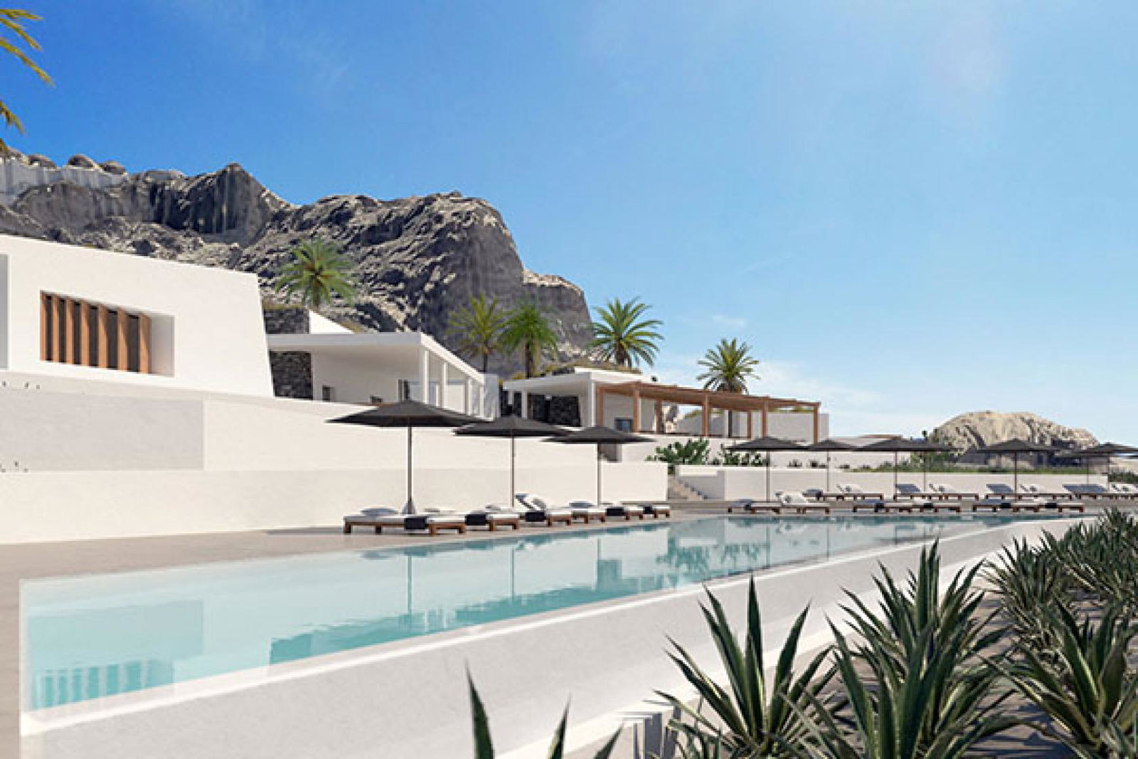 The pool area at the new Santo Mine resort 