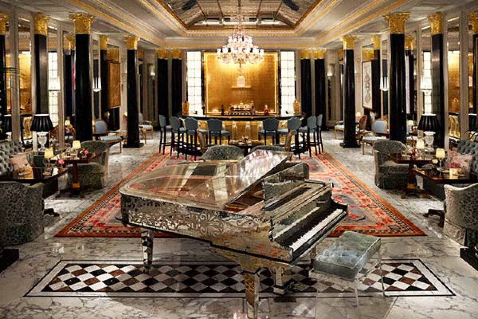 Liberace's mirrored piano has pride of place in the hotel's new Artist's Bar