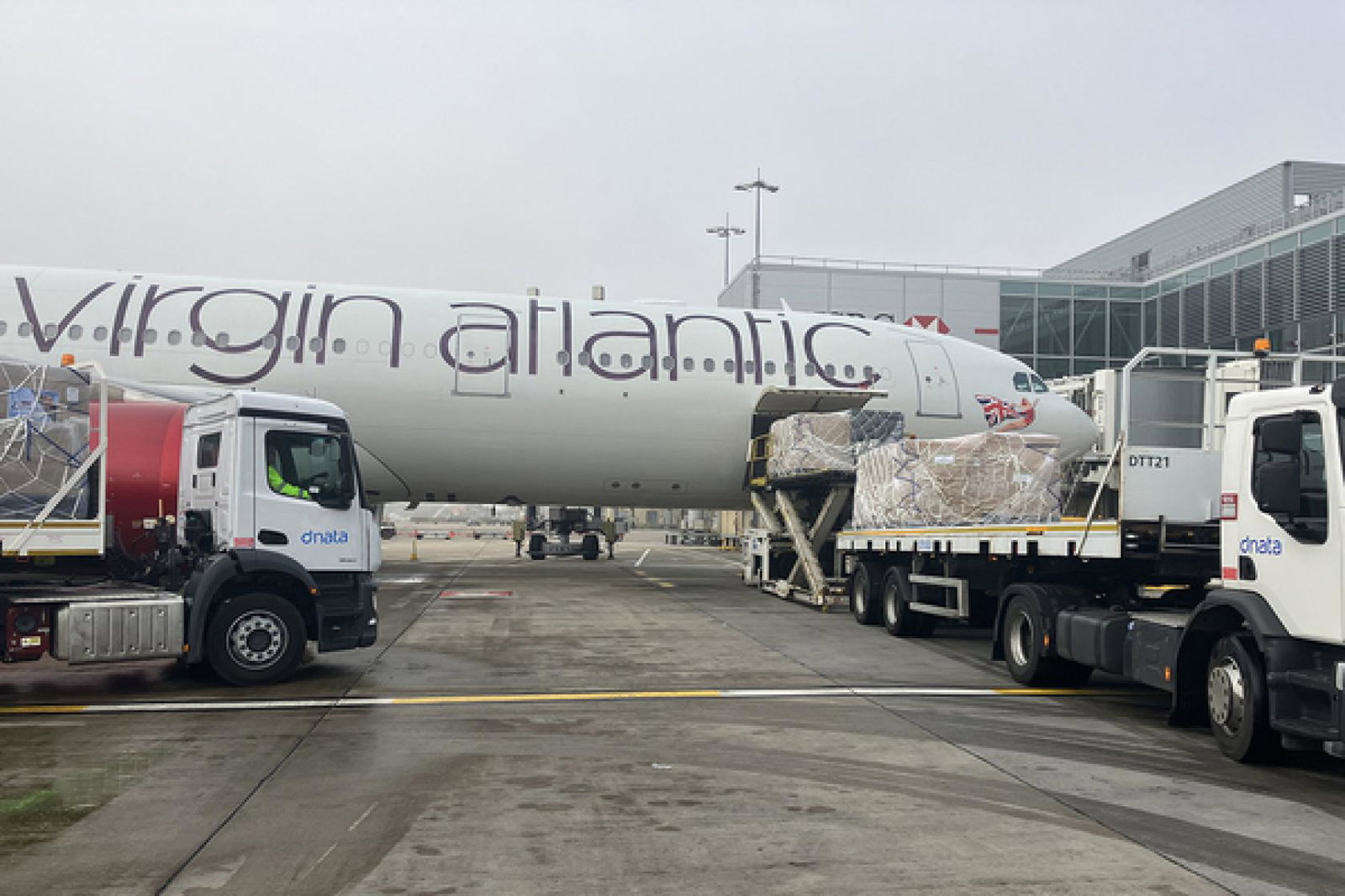 Virgin's relief flight being loaded at Heathrow