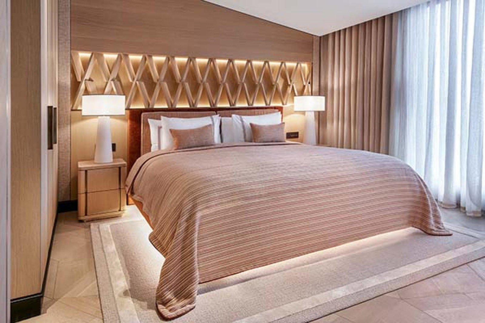 Rooms at Vakko Hotel & Residences showcase the luxury brand's sleek, sharp interior design