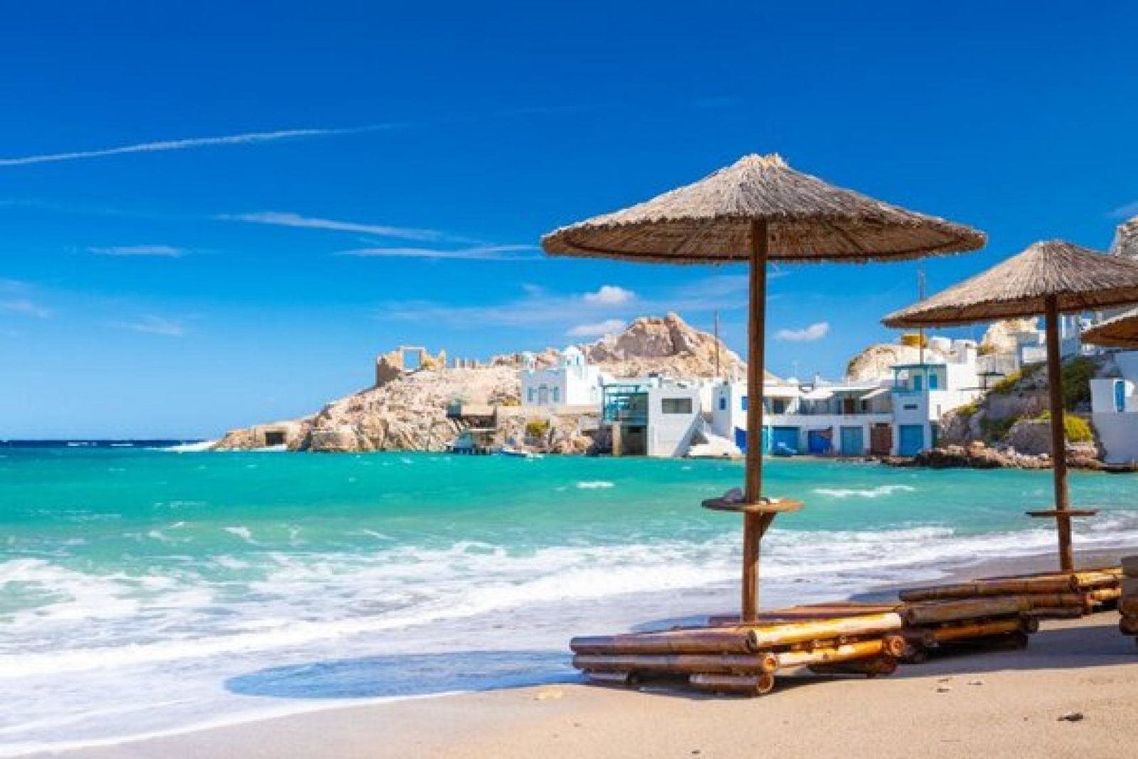 Beach Greece Island Milos Coast Parasol iStock-1455045956 (Credit: iStock)