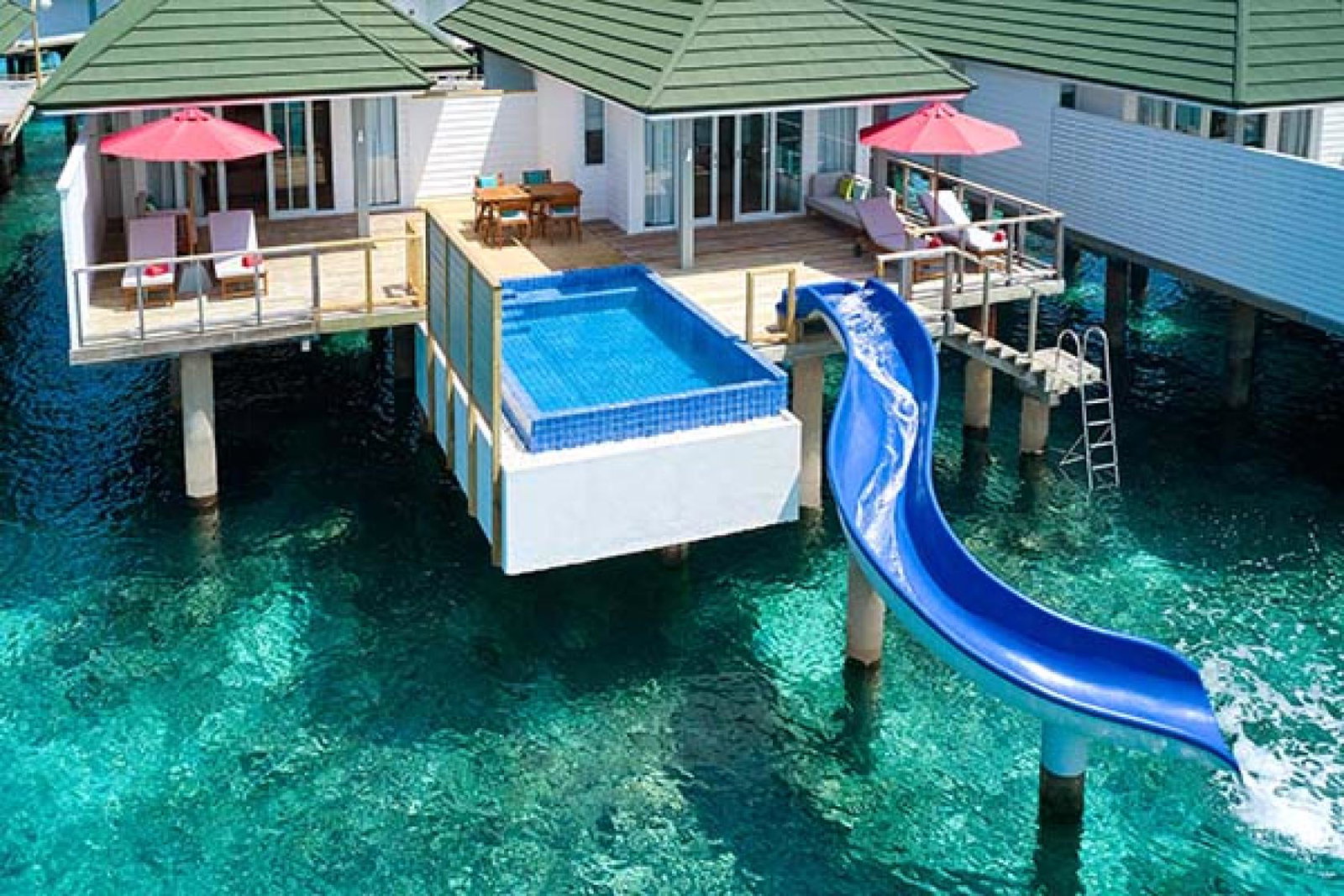 A two-bedroom Lagoon Villa with a slide at Siyam World in the Maldives