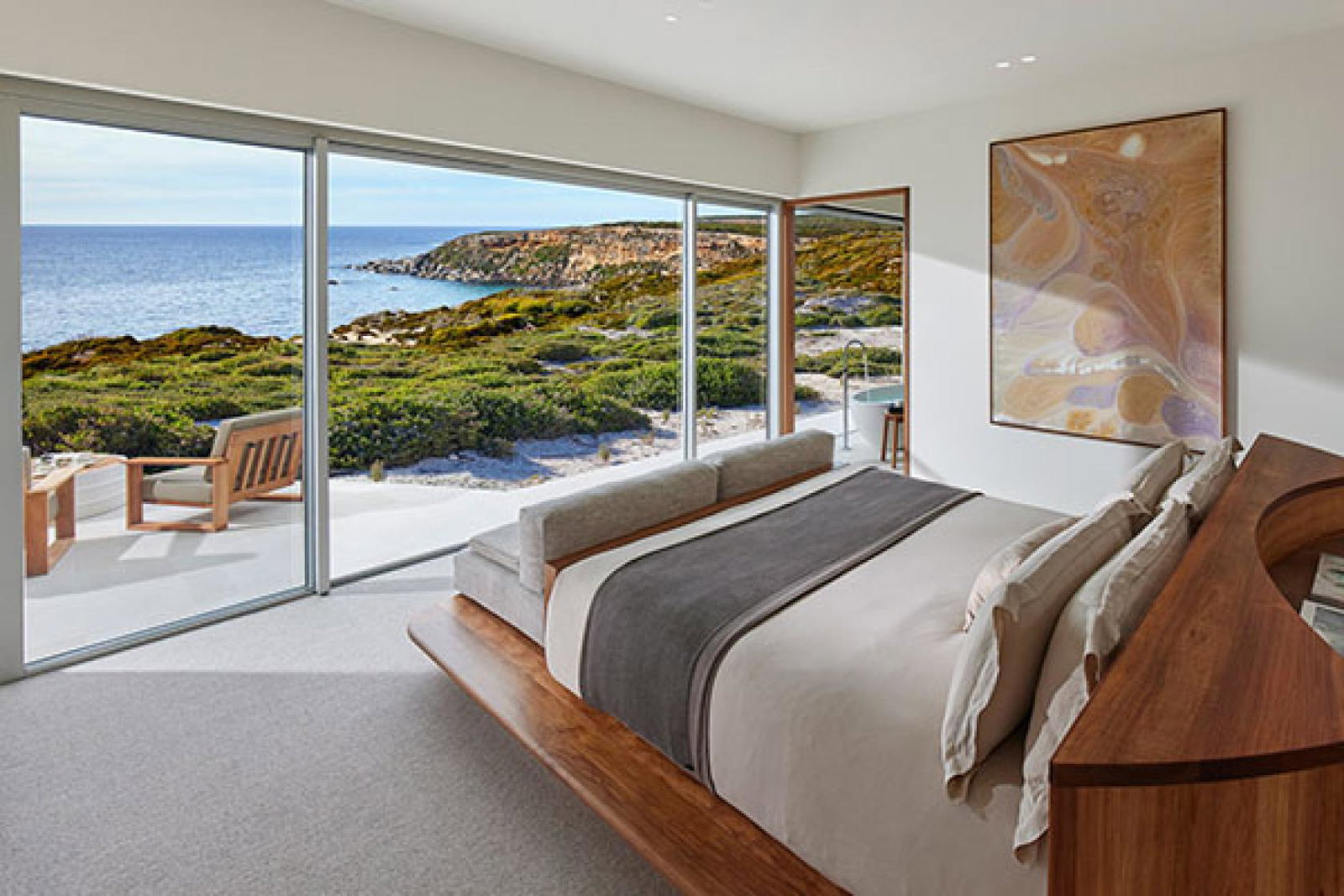 An Ocean Pavilion West Bedroom at Southern Ocean Lodge (Credit: George Apostolidis)