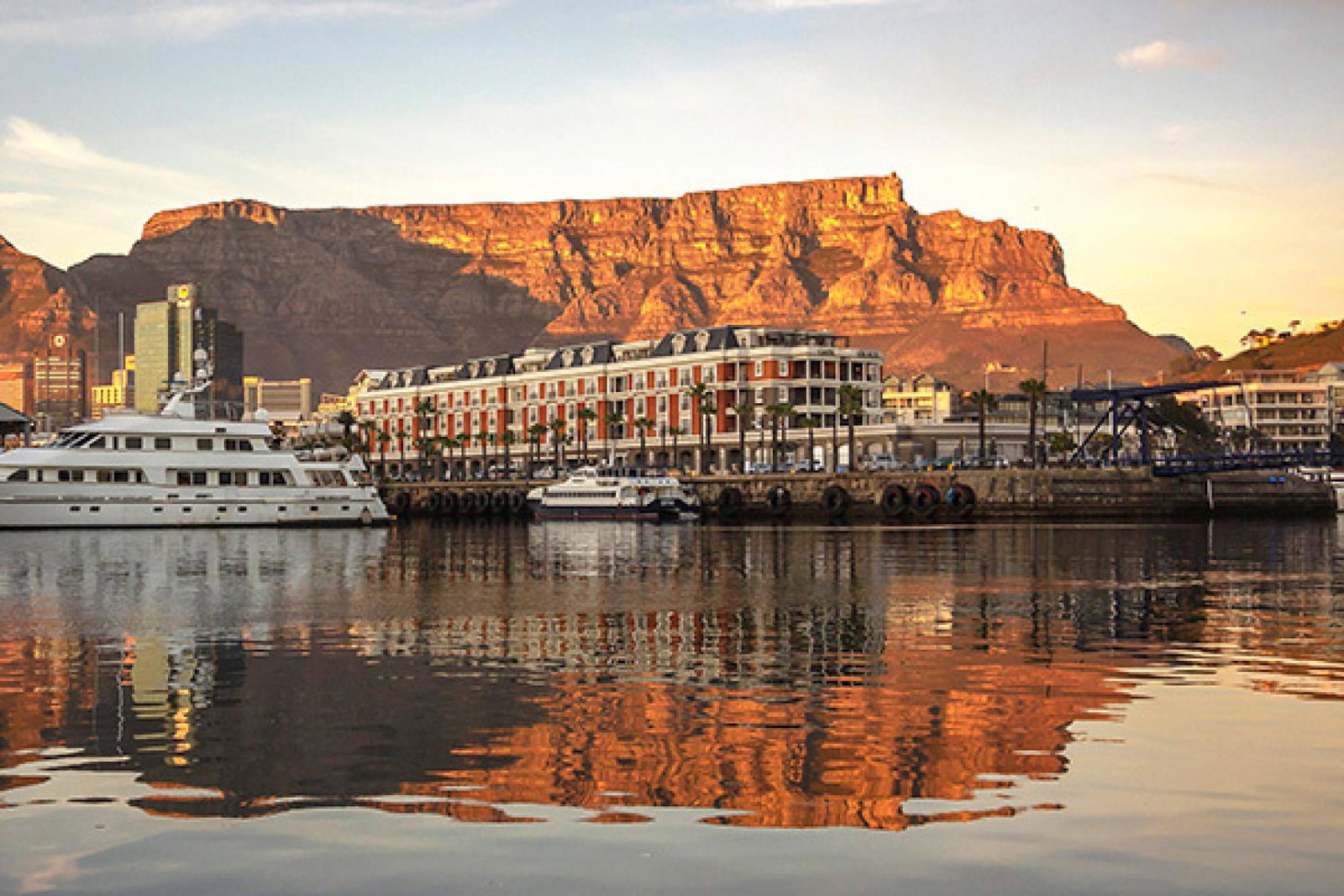 Cape Grace hotel is next to Table Mountain on Cape Town's V&A Waterfront