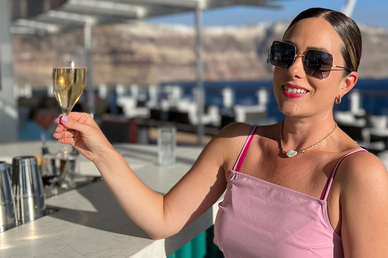 Hannah Vincent in the Dusk Bar onboard Silversea's Silver Ray
