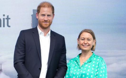 Outgoing Travalyst chief executive Sally Davey pictured with Prince Harry, the Duke of Sussex
