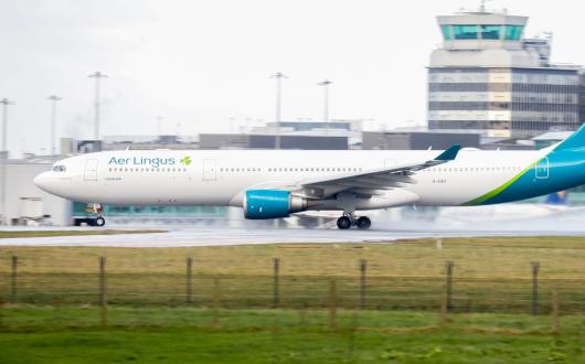 An Aer Lingus A330 taking off from Manchester airport