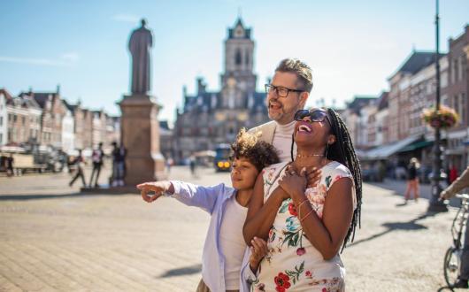 A family on holiday in Delft in the Netherlands