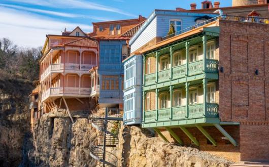 Balconies over gorge in Tbilisi