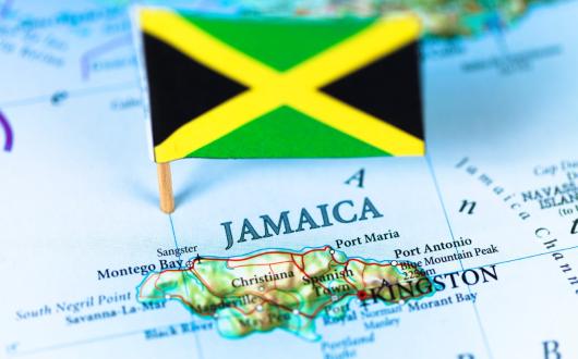 Map of Jamaica with Jamaica flag