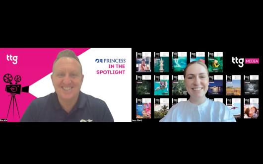Screenshot of Mike Pack from Princess Cruises and Jess Reid from TTG Media smiling during video interview