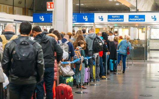 Long queue at passport control