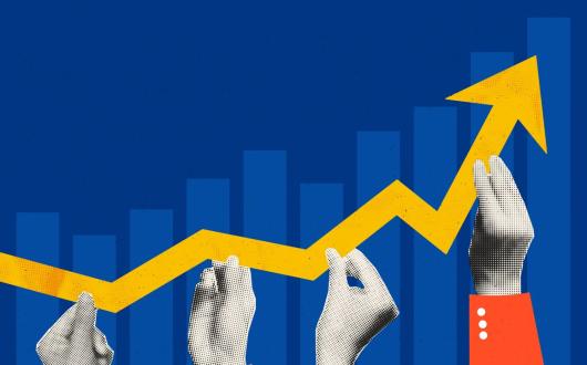 A graphic trending upwards supported by hands