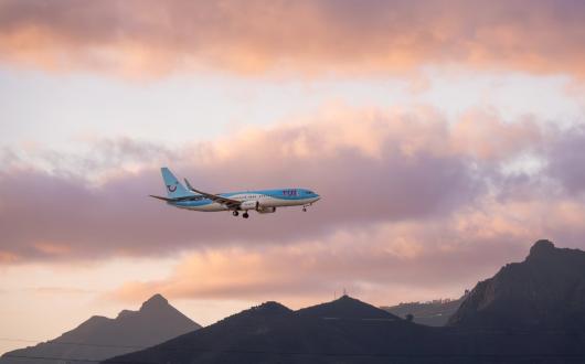 A Tui aircraft makes its final approach ahead of landing in Tenerife