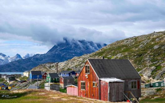 Greenland, colourful houses and sea 