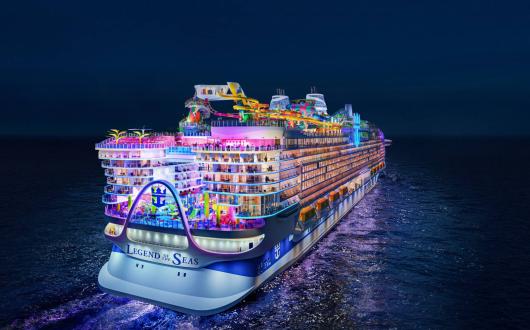 Cruise ship Legend of the Seas lit up at night