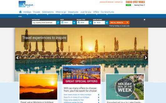 Saga Travel homepage
