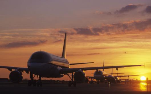 Aircraft, aeroplanes, in a queue
