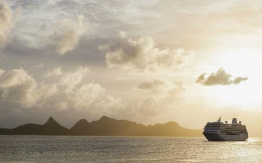 Cruise ship ocean sunset