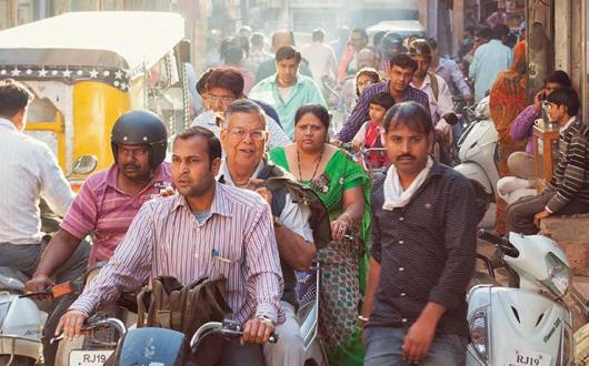 Packed market street in India