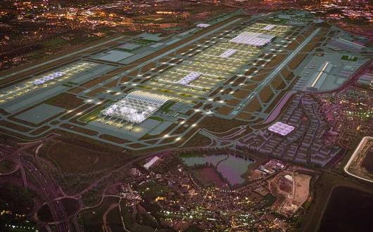 Heathrow aerial image artist impression by night