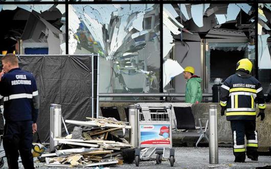 Emergency workers at Brussels airport after the attack in March 2016