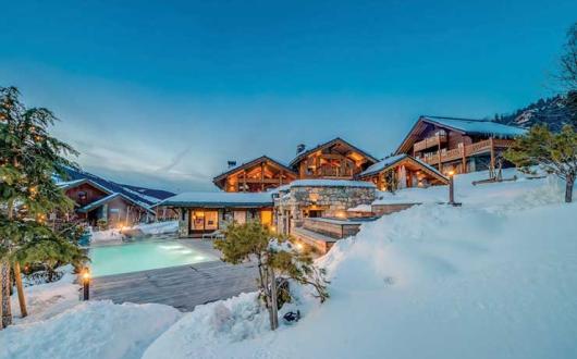 Ski chalet at dusk