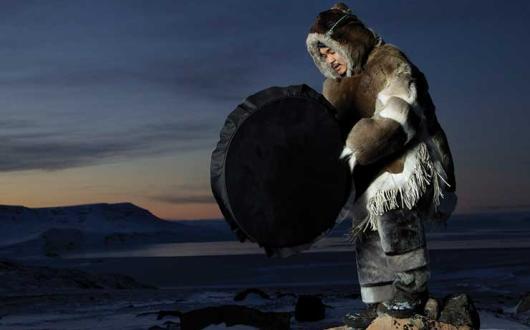 Inuit Drum Dancer Wearing Traditional Clothing