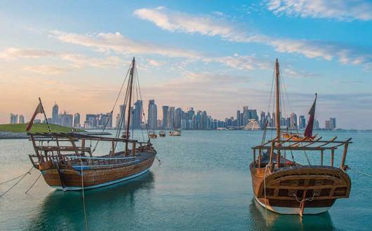 Boats moored in Qatar