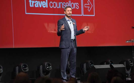 Steve Byrne on stage at TC conference