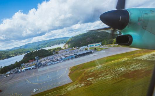 An aircraft landing at Kristiansand. Picture: Ronald Griffin