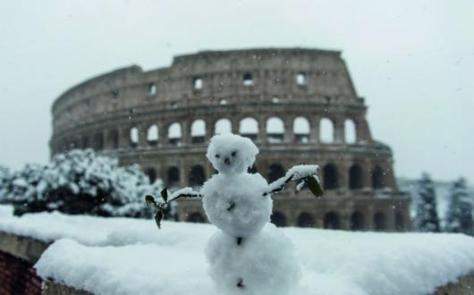 Rome's colosseum in the snow. Credit: Getty Images