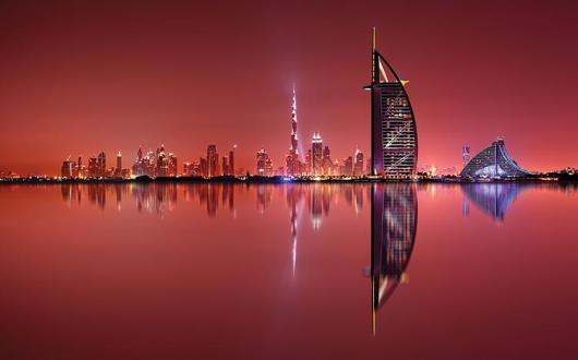 Dubai by red night sky