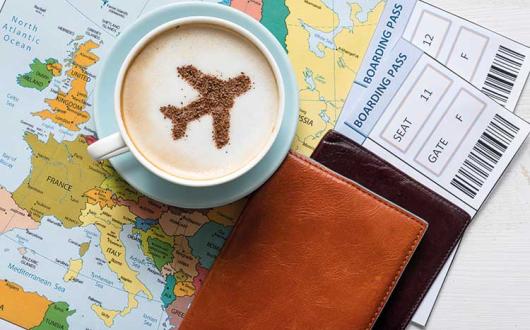 Flight plans, maps, coffee