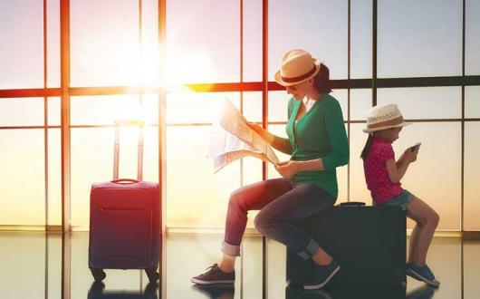 Waiting in departure lounge in the sun