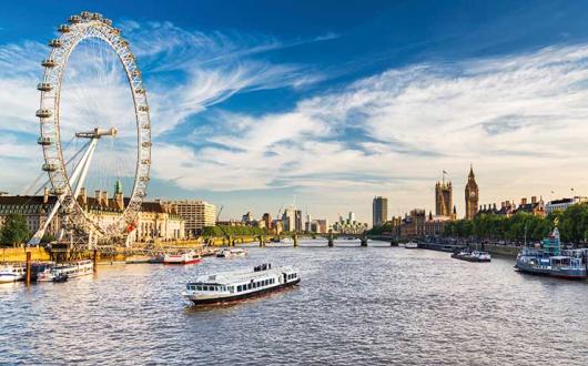 View of the River Thames with London Eye and Parliament