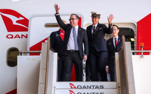 The flight touched down in Sydney after 19 hours 19 minutes in the air